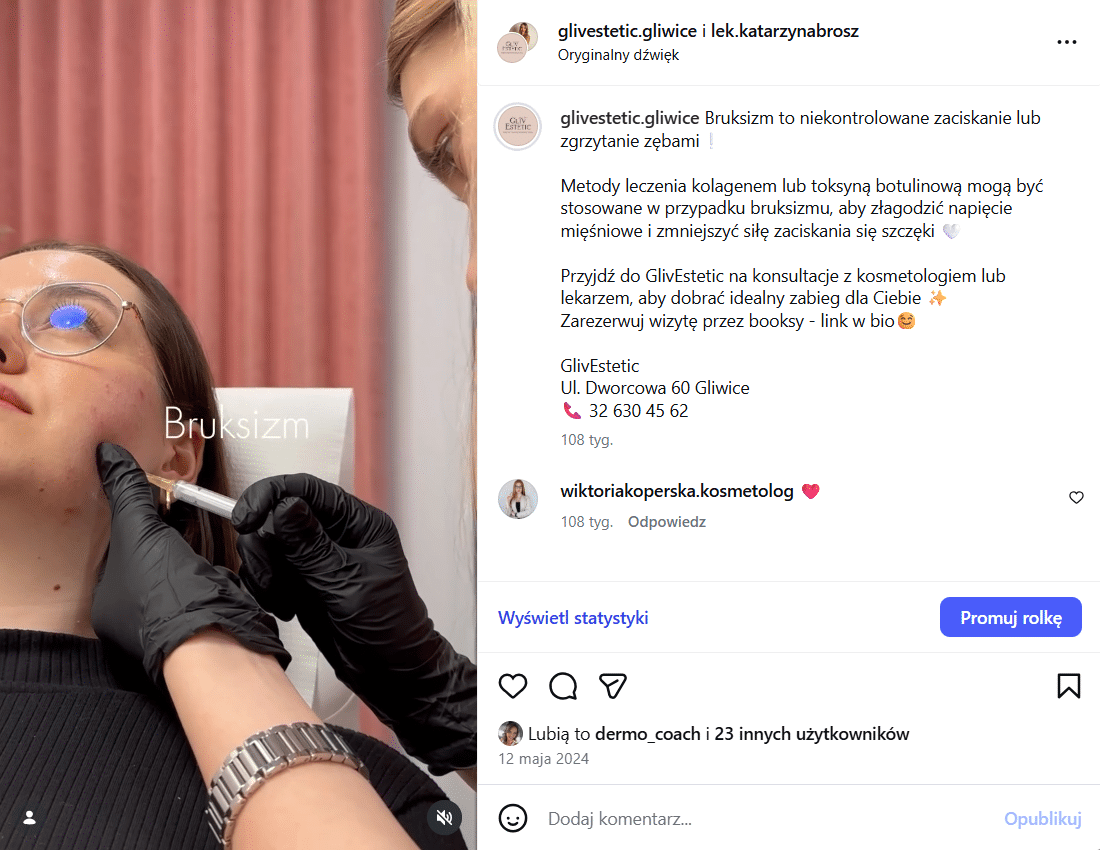 Odwiedź nasz instagram i zobacz jak przebiega zabieg z użyciem botoksu.