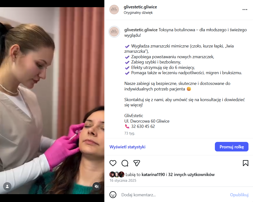 Odwiedź nasz instagram i zobacz jak przebiega zabieg z użyciem botoksu.