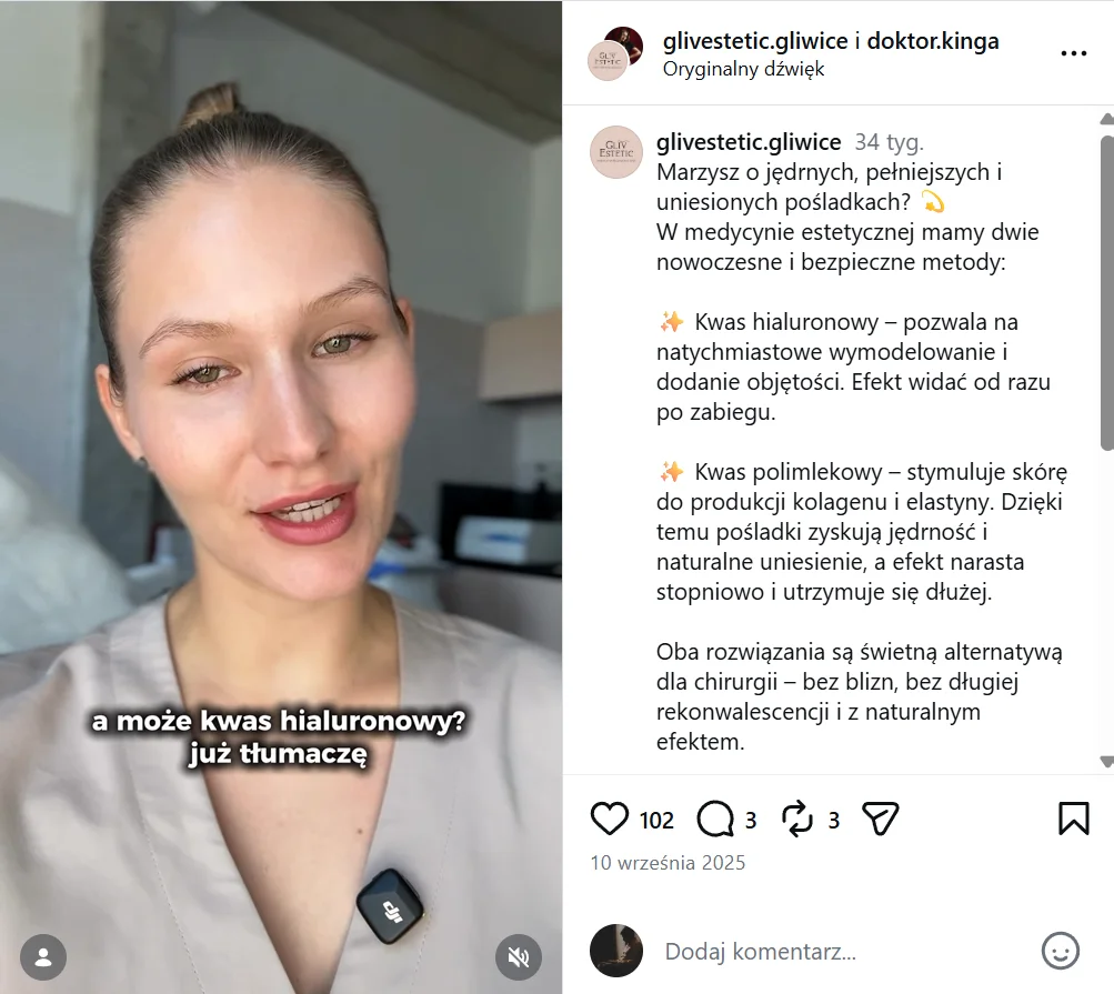 Odwiedź nasz instagram i sprawdź jak zadziała kwas hialuronowy na pośladkach!